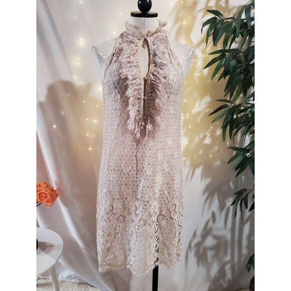 Diane Von Furstenberg Dresses & Skirts - Diane von Furstenberg Olvida Lace Ruffle Silk Lined Dress Size 4 Beige Victorian